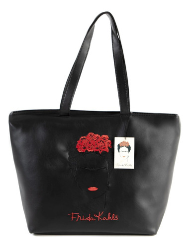 Cartera Frida Kahlo Orig Shopping Emroidey Cara Negro 2311