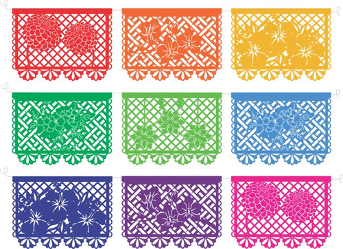 Decoración Papel Picado Flores De México Paq 10 Tiras