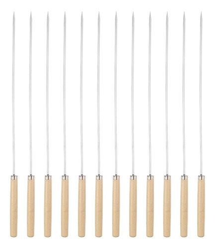 Aomux 12 Pzs Pinchos Para Barbacoa De Acero Inoxidable Con Mango De Madera, Brochetas Reutilizables Planas, Resistentes Al Calor Para Carne Verduras Parrilla Camping Bbq
