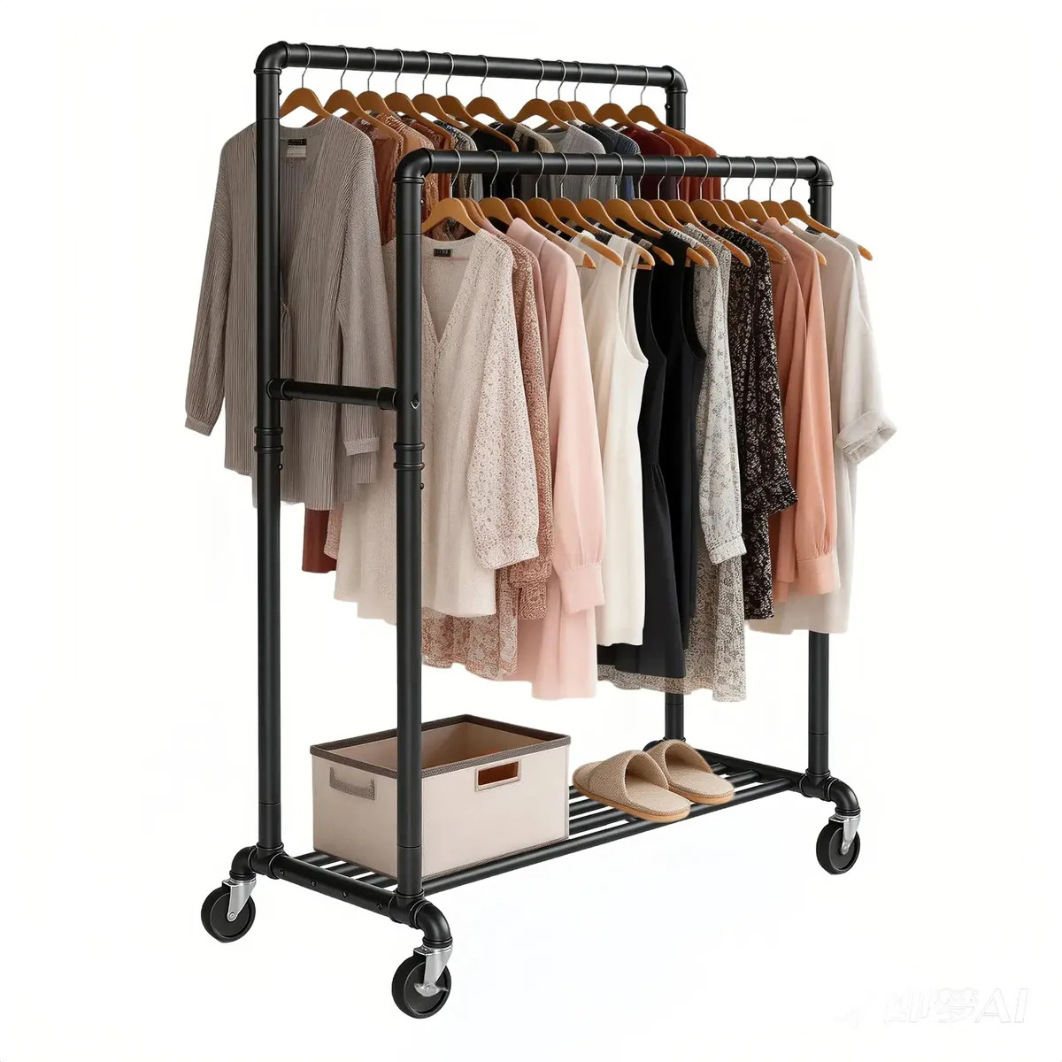 Cabideiro, Suporte Para Roupas Com Rodas E Prateleira Preto
