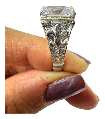 Anillo De Plata 925 Y Oro Sello Flor De Lis Hombre Blanco 14