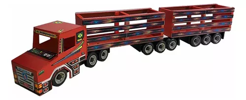 Carreta Bitrem Scania Boiadeiro Madeira Brinquedo 7eixo