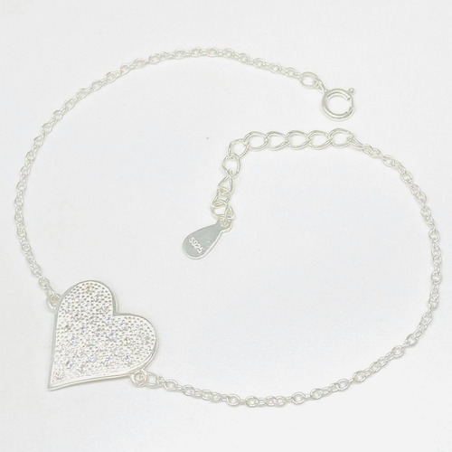 Ps 244 Pulsera Corazon Micropave Plata Italiana 