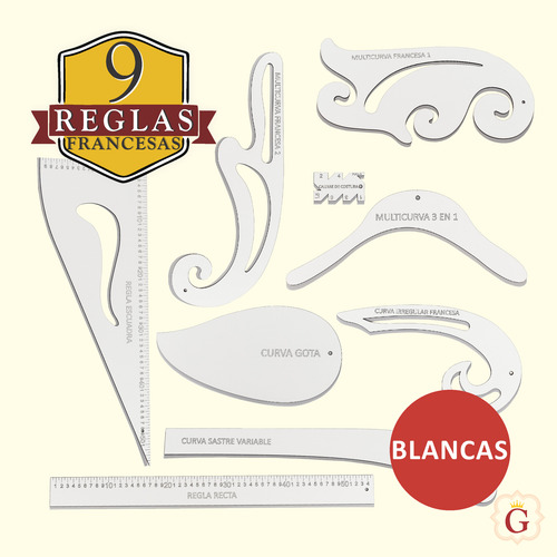 Juego 9 Reglas Para Aprendizaje De Modista Y Costura Blanco