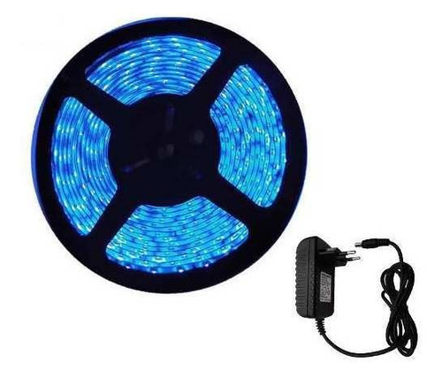 Fita Led Rolo 5mts 60 Leds 3528 Azul A Prova D´agua + Fonte