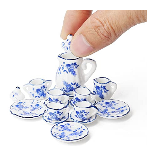 Odoria 1/12 Juego De Té De Porcelana En Miniatura 15 Piezas