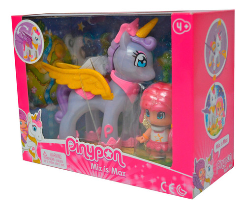 4 Muñecas Pinypon Hadas Con Unicornio Morado Mix & Match