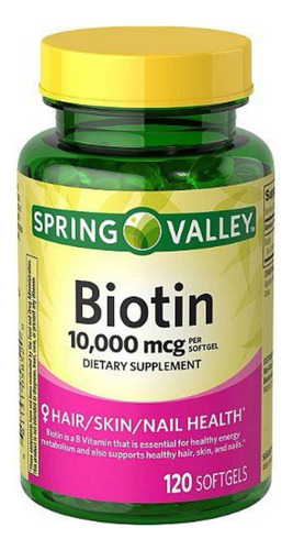 Biotina 10.000 Mcg Spring Valley® - 120 Caps - Usa Sabor Sem Sabor