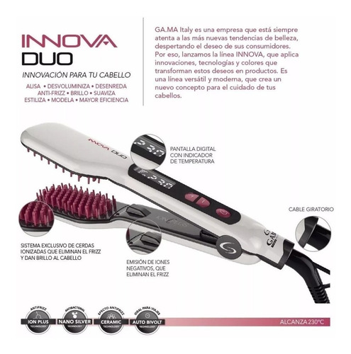 Cepillo Antifrizz Ion De Cabello Planchita D Pelo Gama (130) - Garantia Oficial - Alisado Anti Frizz - Sano Y Brillante