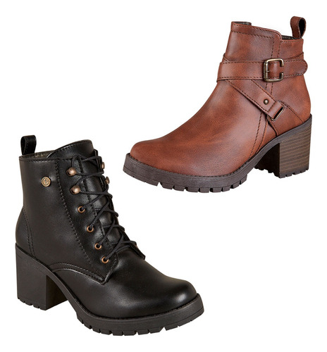 Duo Pack Botin Para Mujer Castalia Negro Y Café