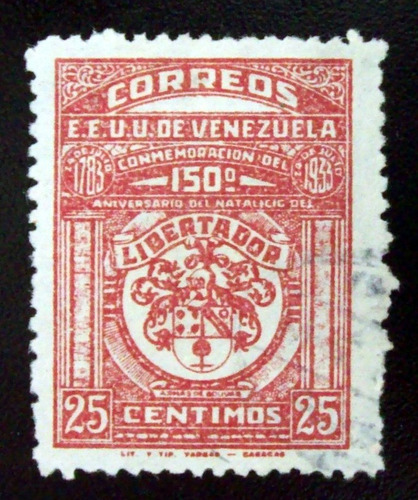 Venezuela, Sello Yv. 170 150 Aniversario 1933 Usado L6843