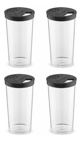 Kit Com 4 Farinheiro Pote Porta Condimento 500ml Plástico Uz Cor Preto