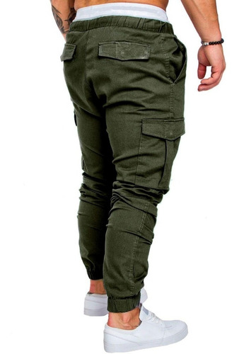 Pantalon Cargo Hombre Gabardina Elastizada Jogger Bolsillos