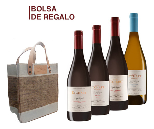 4 Botellas Vino Etchart Single Vineyard + Bolsa De Regalo
