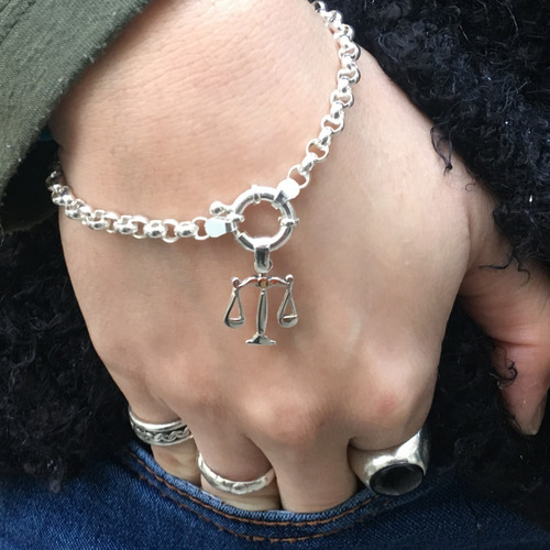 Pulsera Rolo Plata 925 Dije Balanza Justicia Abogada (h9)