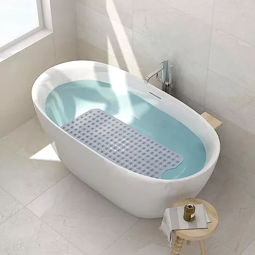 Alfombrilla de ducha con piedra pómez natural, alfombrilla ovalada  antideslizante para bañera con orificios de drenaje con ventosas,  exfoliante