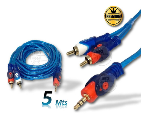 Cable Audio Estéreo 5 Metros Auxiliar Mini Plug 3.5 A 2 Rca