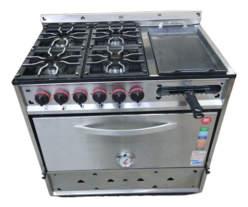 Cocina Industrial 90 Cm 4 Hornallas + Plancha Horno Pizzero 