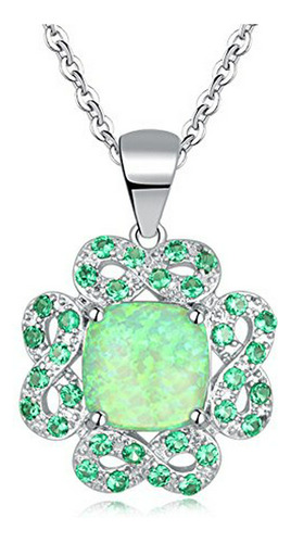 Collar - Cinily Green Fire Opal Emerald Pendant Necklace 14k
