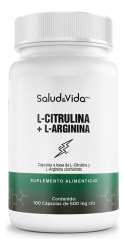 L-Citrulina + L-Arginina 475mg / 475mg por porción (2 cápsulas) 100 Cápsulas | Salud vida | Sin Gluten, Sin OMG