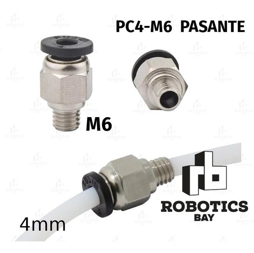 Acople Racor Pc4 M6 Pasante P/ Tubo Ptfe 4mm Y Filam 1.75mm