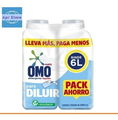 Pack Detergente Omo Para Diluir 2 Botellas 500ml Rinden 6lt