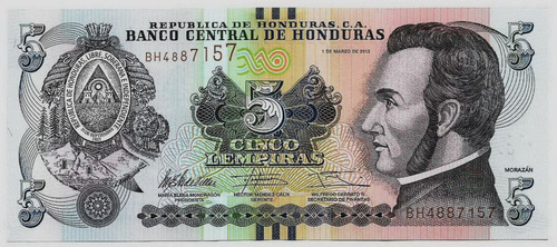 Fk  Billete Honduras 5 Lempiras 2012 P-91 Sin Circular