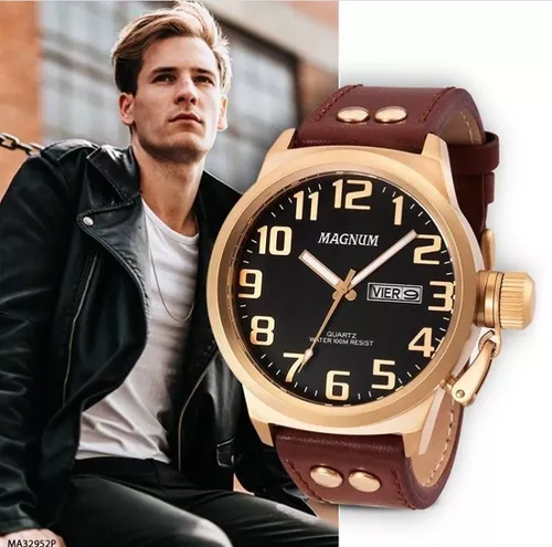 Relógio Magnum Masculino Dourado Military MA32952P - Relojoaria Invictos