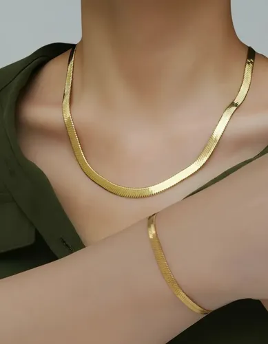 Conjunto Colar Chocker E Pulseira A Ouro 18k Fita Feminina Ouro
