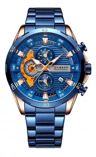 Relógio Masculino Pulseira Aço Quartzo Curren 8402 Blue Gold