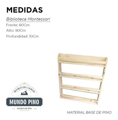 Imagen 2 de 5 de Repisa Estantes Biblioteca Montessori Madera Pino