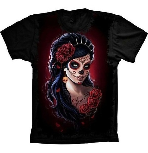 Camiseta Estilosa 3d Fullprint - Skullcaveira Mexicana Tatoo