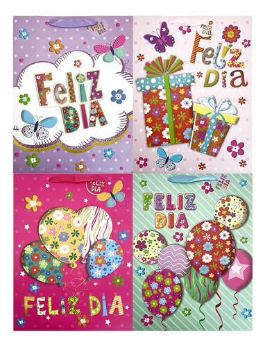 Pack 12 Bolsas Papel De Regalo Sorpresa Feliz Día L 30x40cm