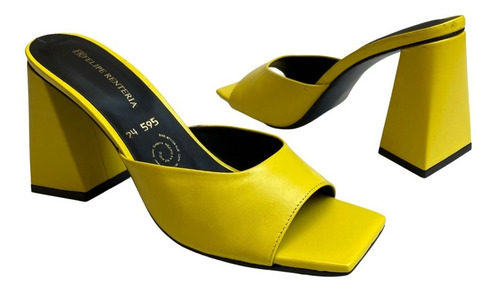 Imagen 2 de 8 de Zapatilla Mujer Felipe Rentería Moda Piel Tacón Geométrico