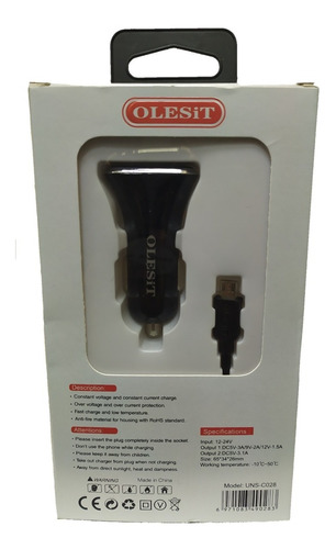 Cargador De Carro Micro Usb Marca Olesit 2 Puertos De Carga