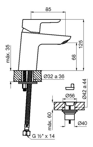 Imagen 4 de 5 de Kit Baño Griferia Lavatorio Fv Puelo 181 + Bacha