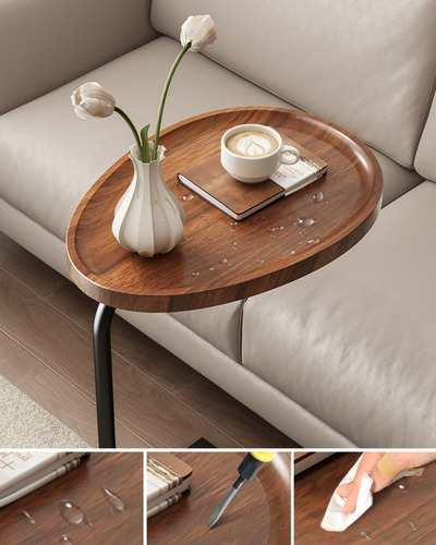 Mesa De Centro Lateral Living Vanguardia Madera Nactural Color Transparente