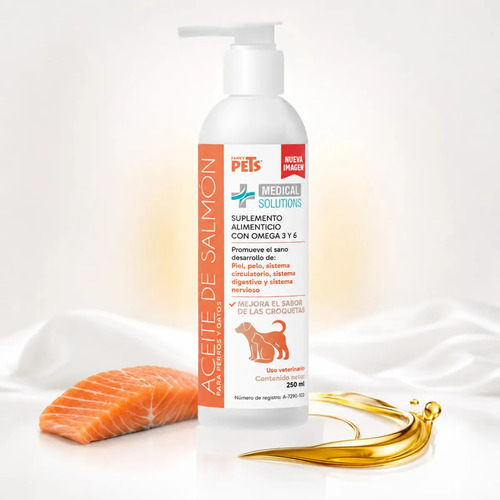 Aceite De Salmón Omega 3 Y 6 Para Perros Y Gatos 250 Ml Fancy Pets Medical Solutions Suplemento Alimenticio Líquido Con Omega 3, Omega 6, EPA Y DHA, Administración Oral Sobre Alimento