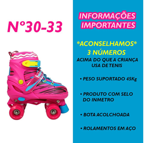 Imagem 2 de 8 de Patins 4rodas Quad Infantil Ajustavel Kit De Proteção 30-33