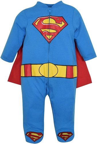 Dc Comics Superman Footed Pajamas Con Cabo, Azul