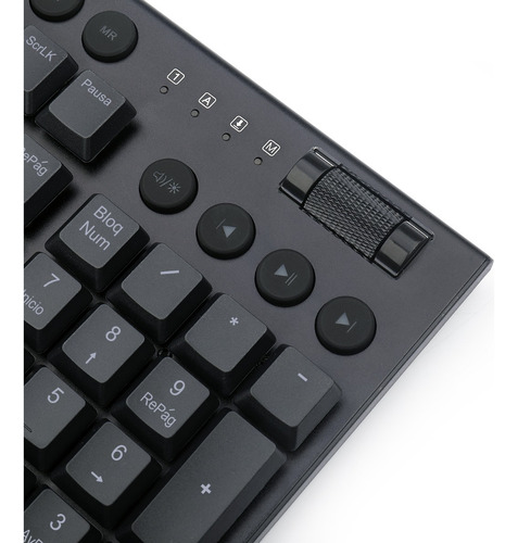 Teclado gamer bluetooth Redragon Horus K618 QWERTY Redragon Low profile Linear Red español latinoamérica color negro con luz RGB