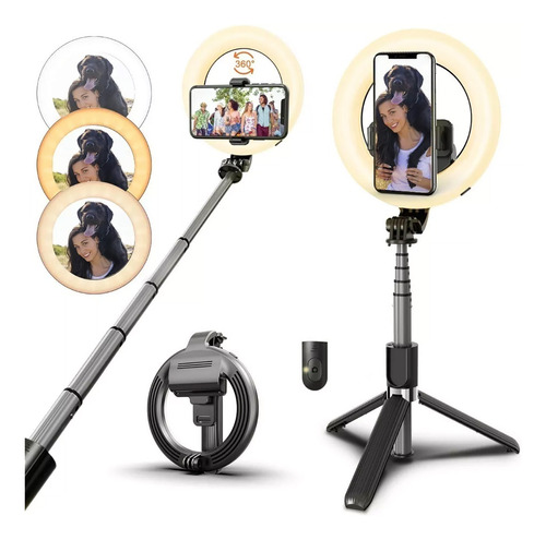 Palo Selfie Bluetooth Recargable Aro Luz 5'' Tripode 70 Cm 