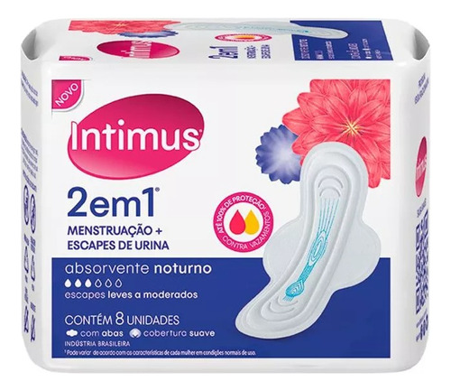Intimus Absorvente 2em1 Menstruação e Escapes De Urina Noturno 1 Pacote de 8 Unidade