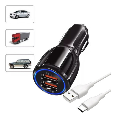 Cargador Teléfono Carro 2 Usb Carga Rapida Qualcomm 6a