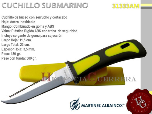 Imagen 2 de 7 de Cuchillo Submarino Buceo Martinez Albainox 31333am Amarillo