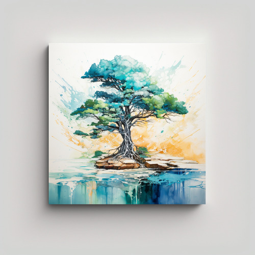 40x40cm Cuadro Abstracción Mágica Árbol Ciprés Turquesa 