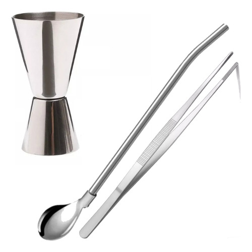 Set Coctelera Herramientas Barman Jigger Pinza Cuchara