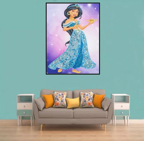 Pintura Com Diamantes- Diy 5d Strass- Princesa Jasmine-30x40