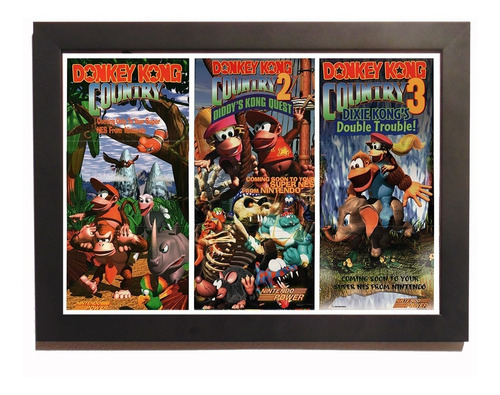 Quadro Poster C.moldura Donkey Kong Dk1 Dk 2 Dk3 Nintendo