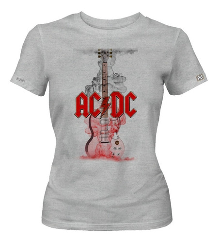 Camiseta Ac Dc Guitarra Roja Humo Acdc Rock Metal Dama Ikrd